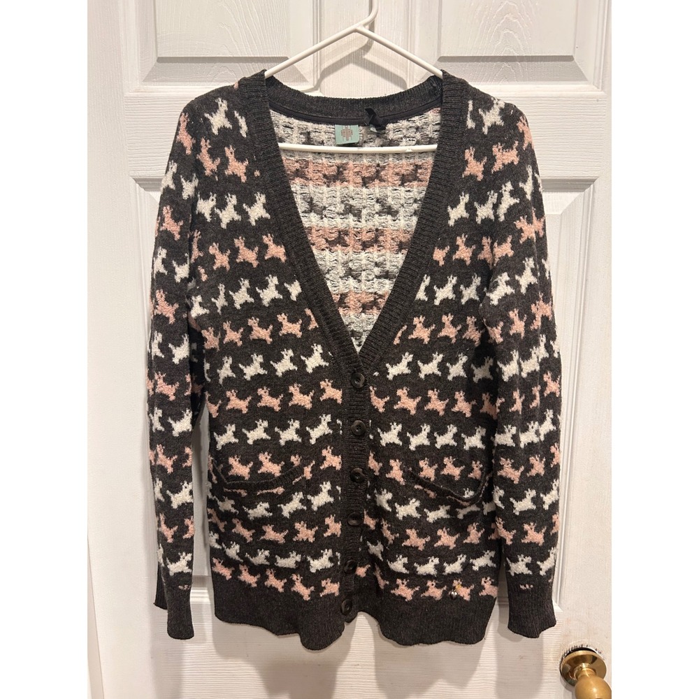 Anthropologie HWR Dog Trot Wool Blend Cardigan Large Westie Scottie Terrier